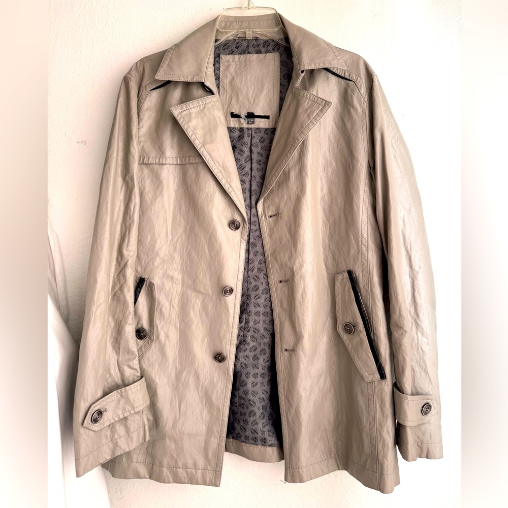 H&M Mens Gray Trench Coat Sz Large 50 (175/95) Faux Leather Jacket